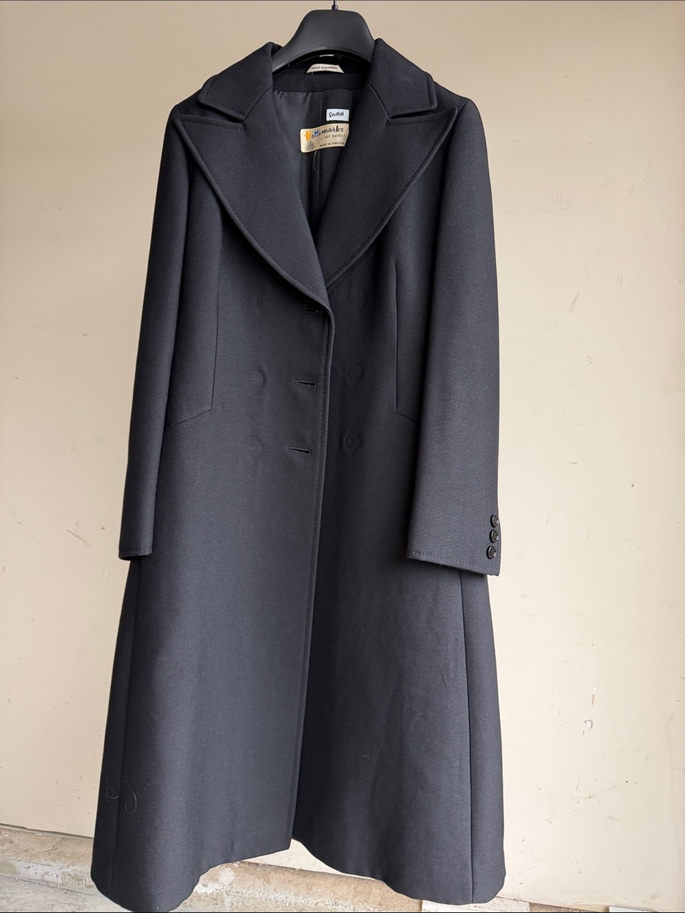 Vintage Mod Black Wool Single-Breasted Trench Coat